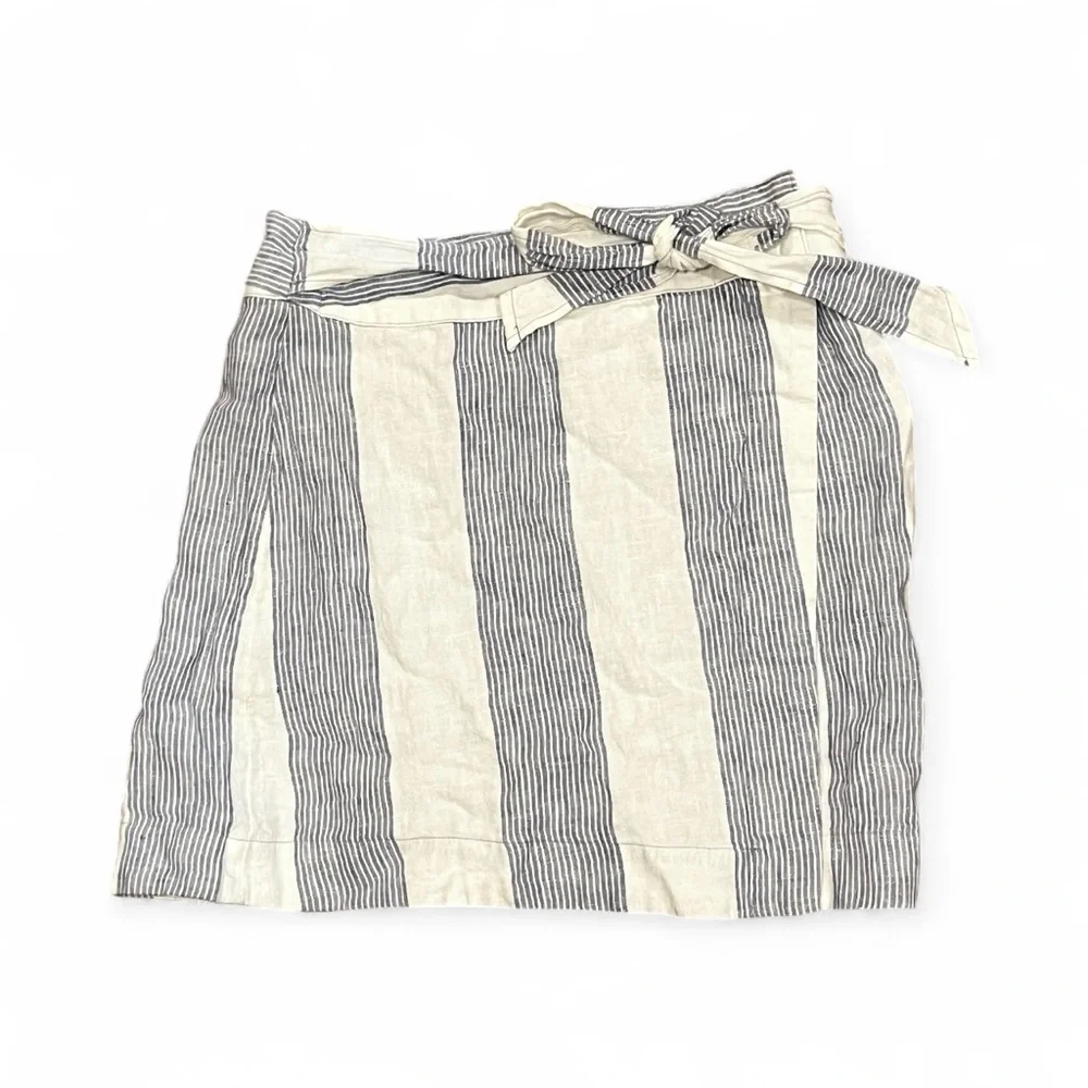 FREE PEOPLE Uptown Days Blue and White Striped Wrap Mini Skirt Size 2 XS - Picture 4 of 8